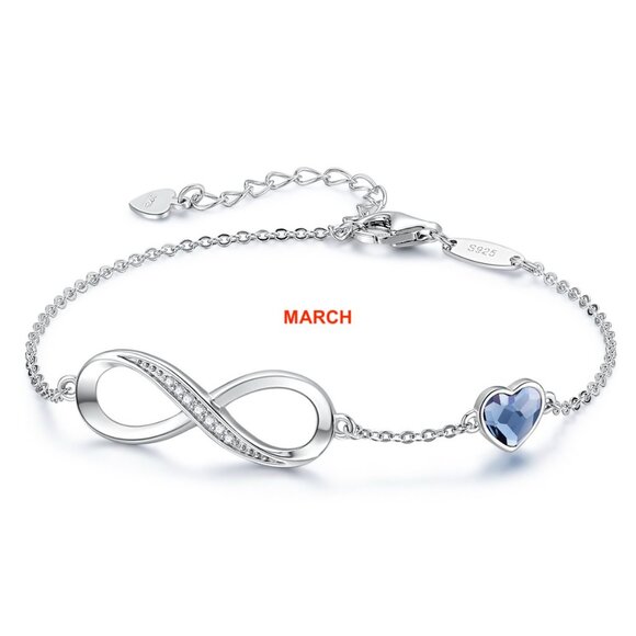 925 Silver Bracelet / Birthday Month Bracelet / Silver Infinity Heart Bracelet - Picture 4 of 13